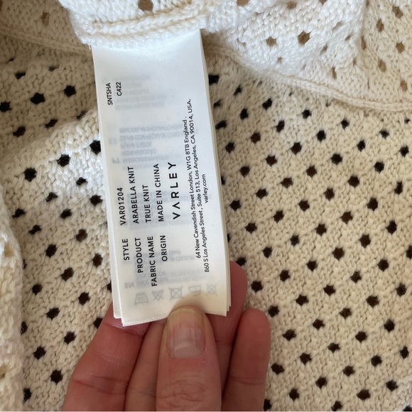 NWOT VARLEY Arabella Knit Mesh Crewneck Sweater in White/Cream - Picture 6 of 7